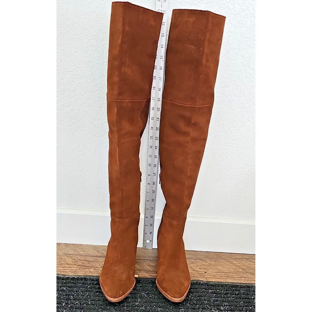 Steve Madden Huntley Cognac Leather Over Knee Boots Pointed Toe Women's 7